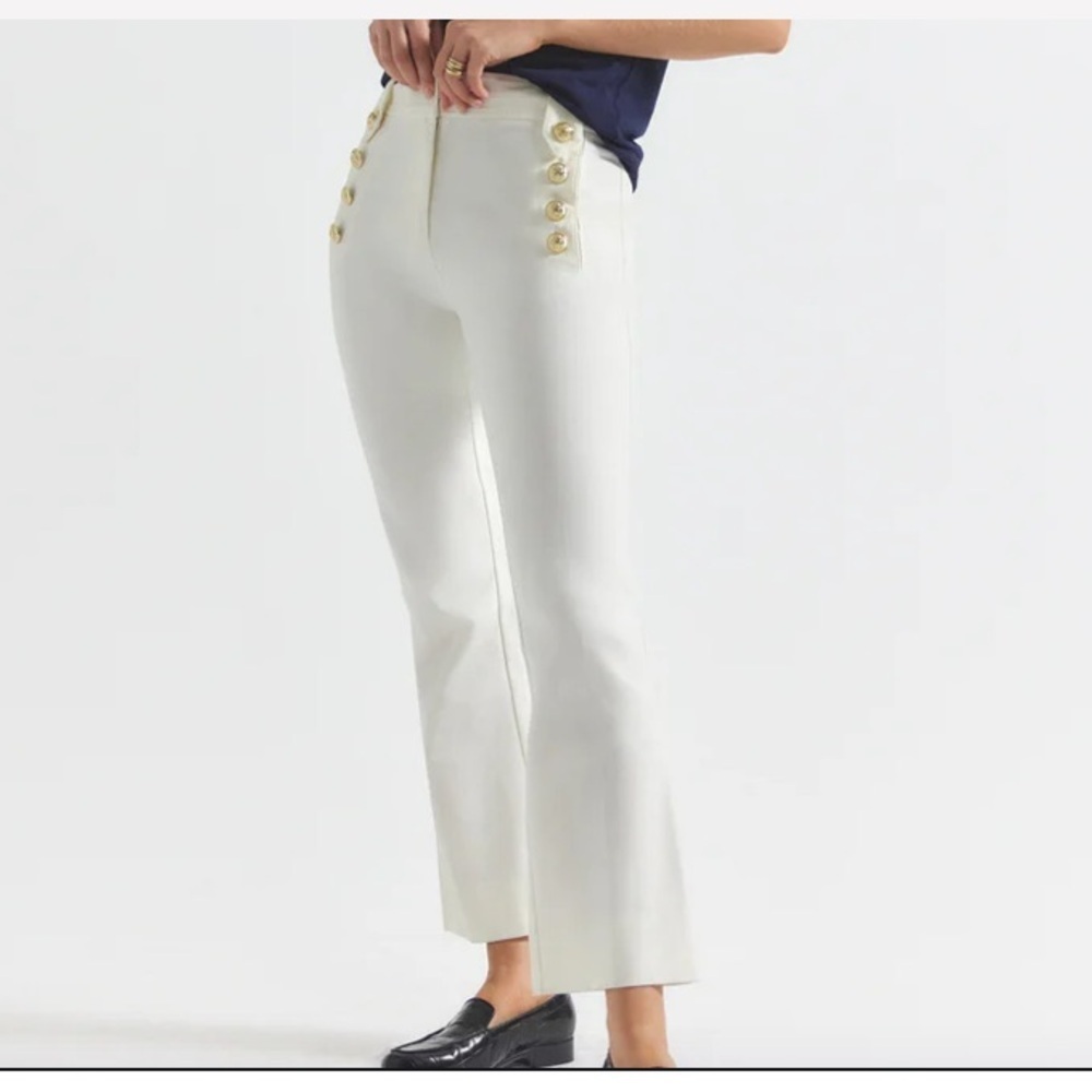 Women’s White Crop Flare Robertson Sailor Style Stretch Pants New Size 16